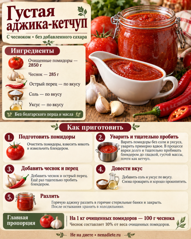 🌶️ Густая аджика-кетчуп из помидоров с чесноком без добавленного сахара