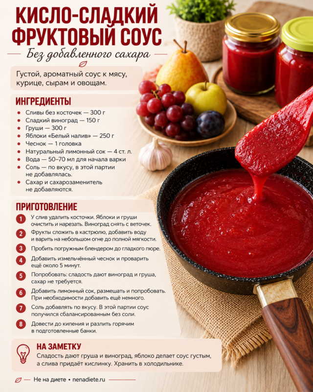 🍑 Кисло-сладкий фруктовый соус из слив, груш и винограда без добавленного сахара