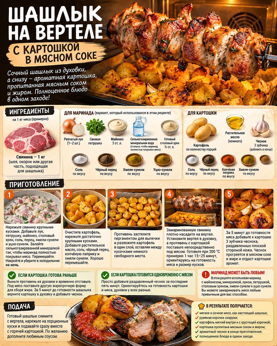 🍖 Шашлык на вертеле с картошкой в мясном соке